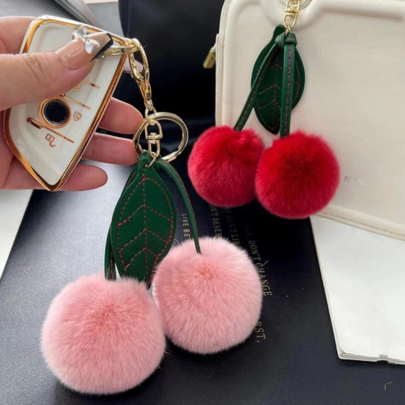 Nieuwe Otter Konijn Haar Cherry Multi-Color Auto Sleutelhanger Schattige Pompom Pop Pop Tas Opknoping Sleutelhangers Voor Vrouwen Cadeau