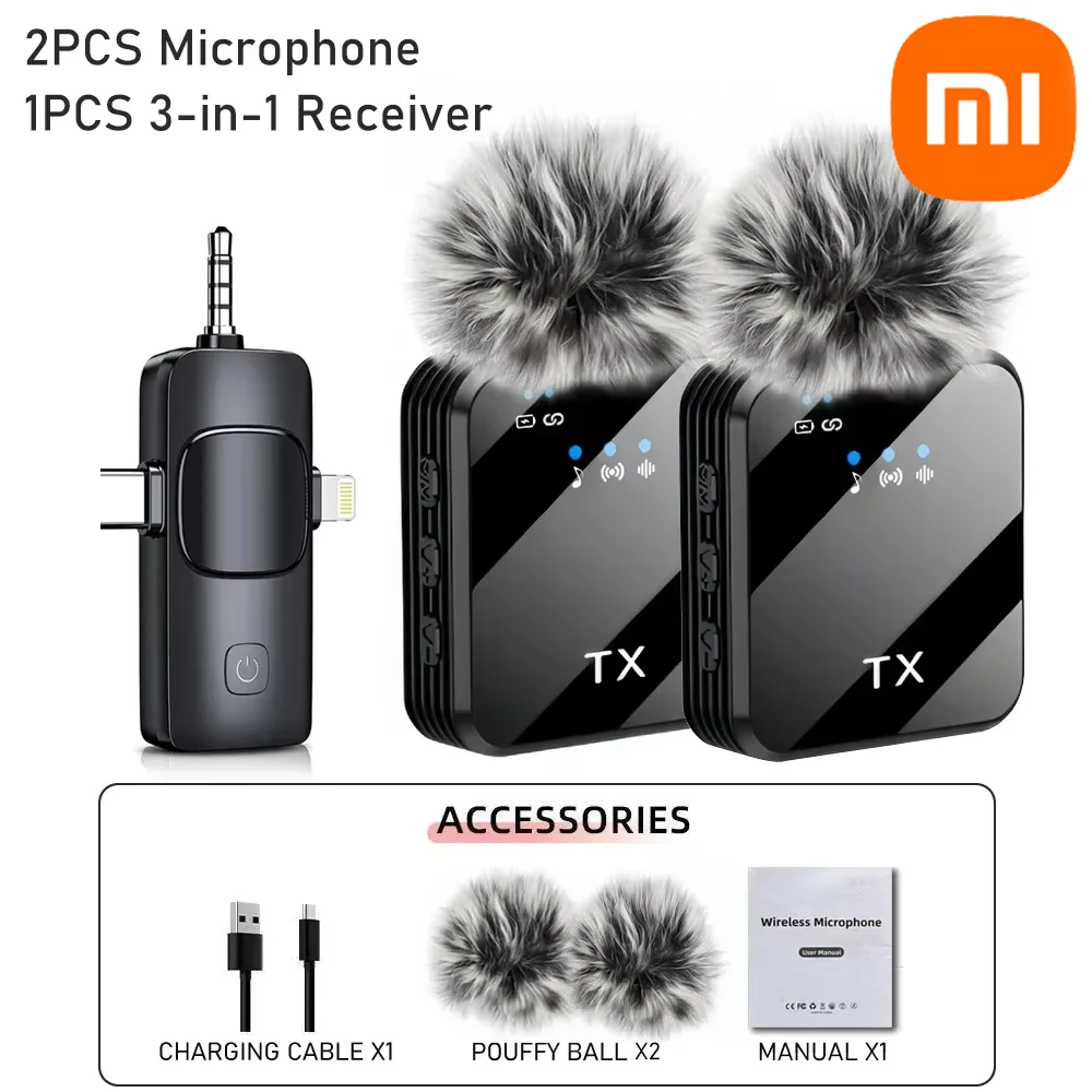 Xiaomi Wireless Lavalier Microphone for iPhone Android Microphone Reverb Sound Video Recording Podcast Noise Reduction Clip mic