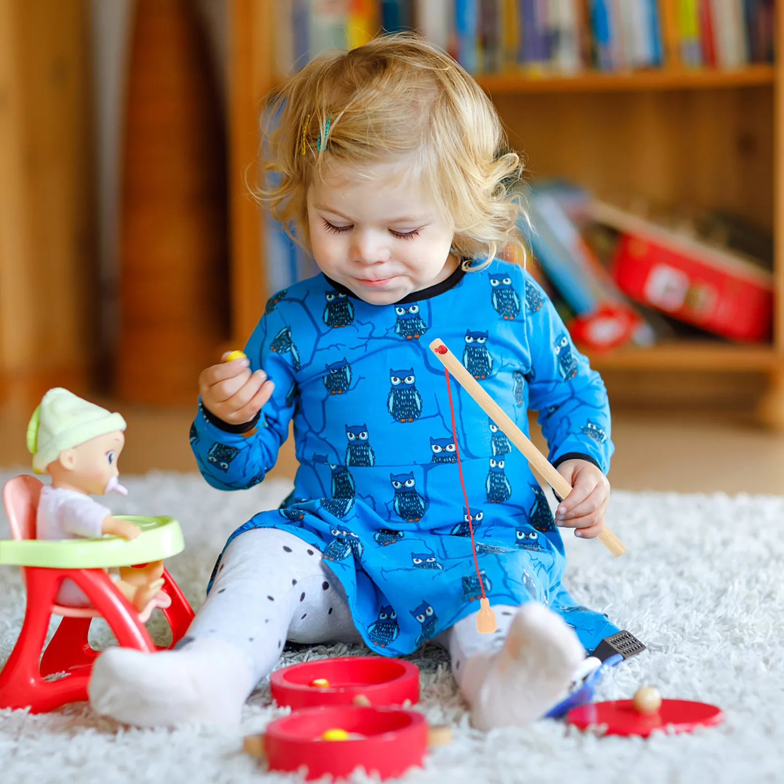 

6Pcs Wooden Magnetism Fishing Poles for Kindergarten Kids Early Education Educational Catching Fish Game Wooden Fishing Poles