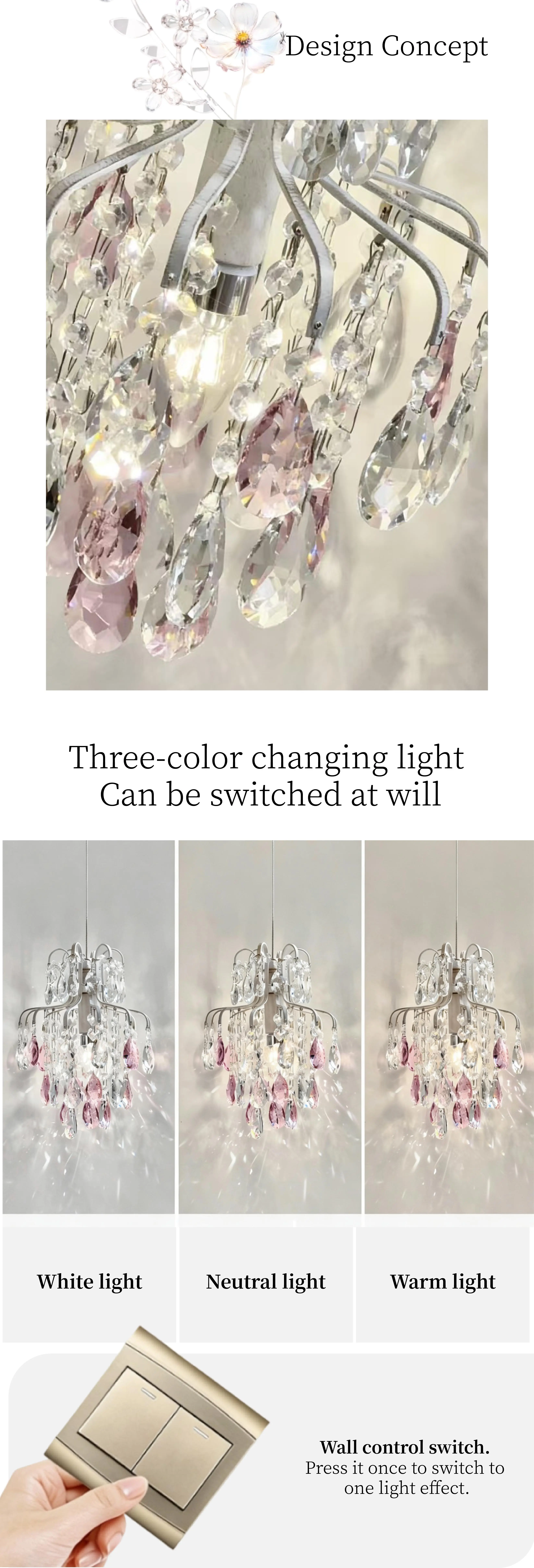 K9 Crystal Bedside LED Pendant Lights Home Dining Room E14