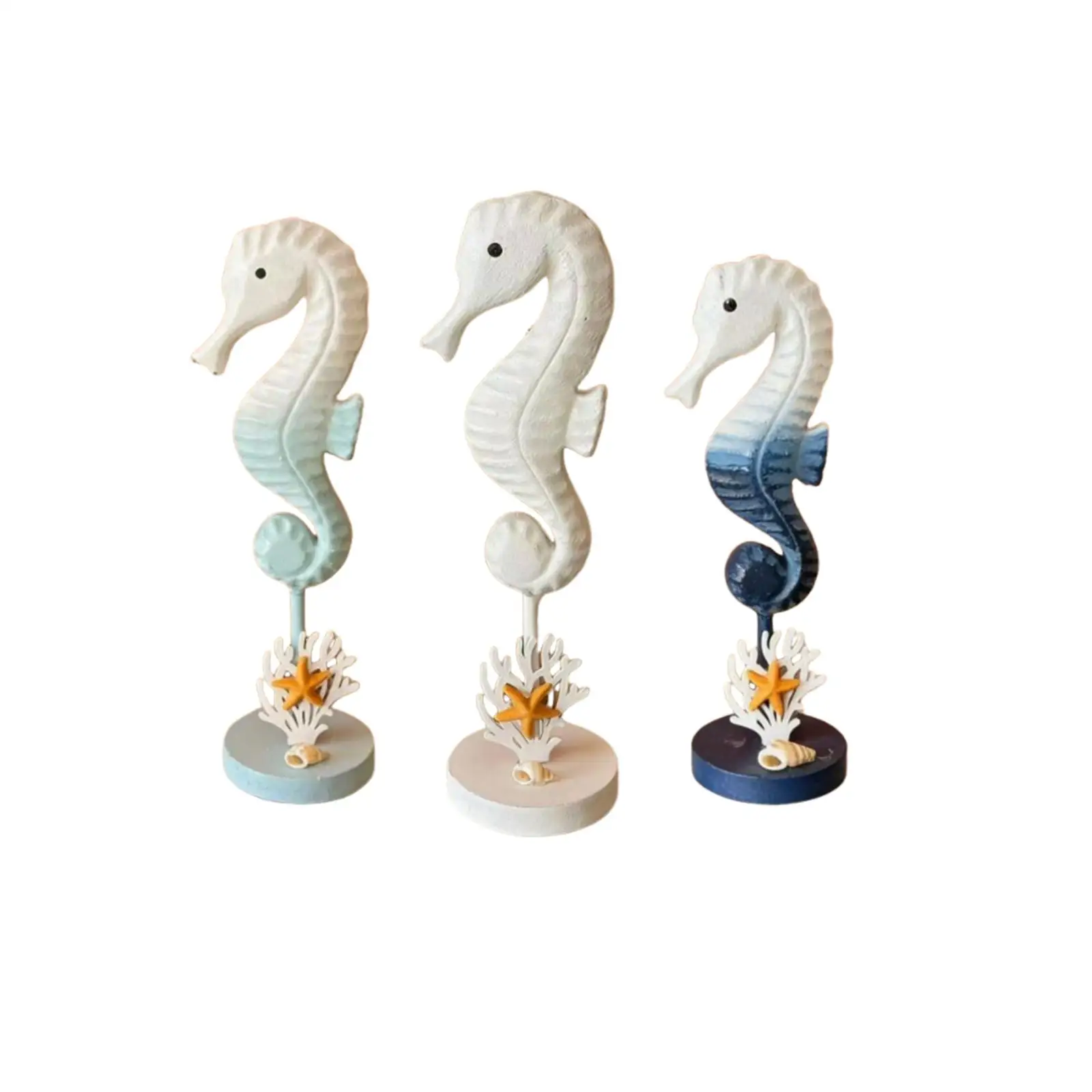 Seahorse Statue Sea Horse Figurine Coastal Wooden for Desk Shelf Home Hotel Office