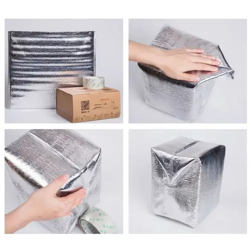 Imagen 2 del producto Bolsa enfriadora de papel de aluminio, bolsa de embalaje térmico portátil plegable para Picnic, entrega de alimentos, portador de bebidas, bolsa aislada