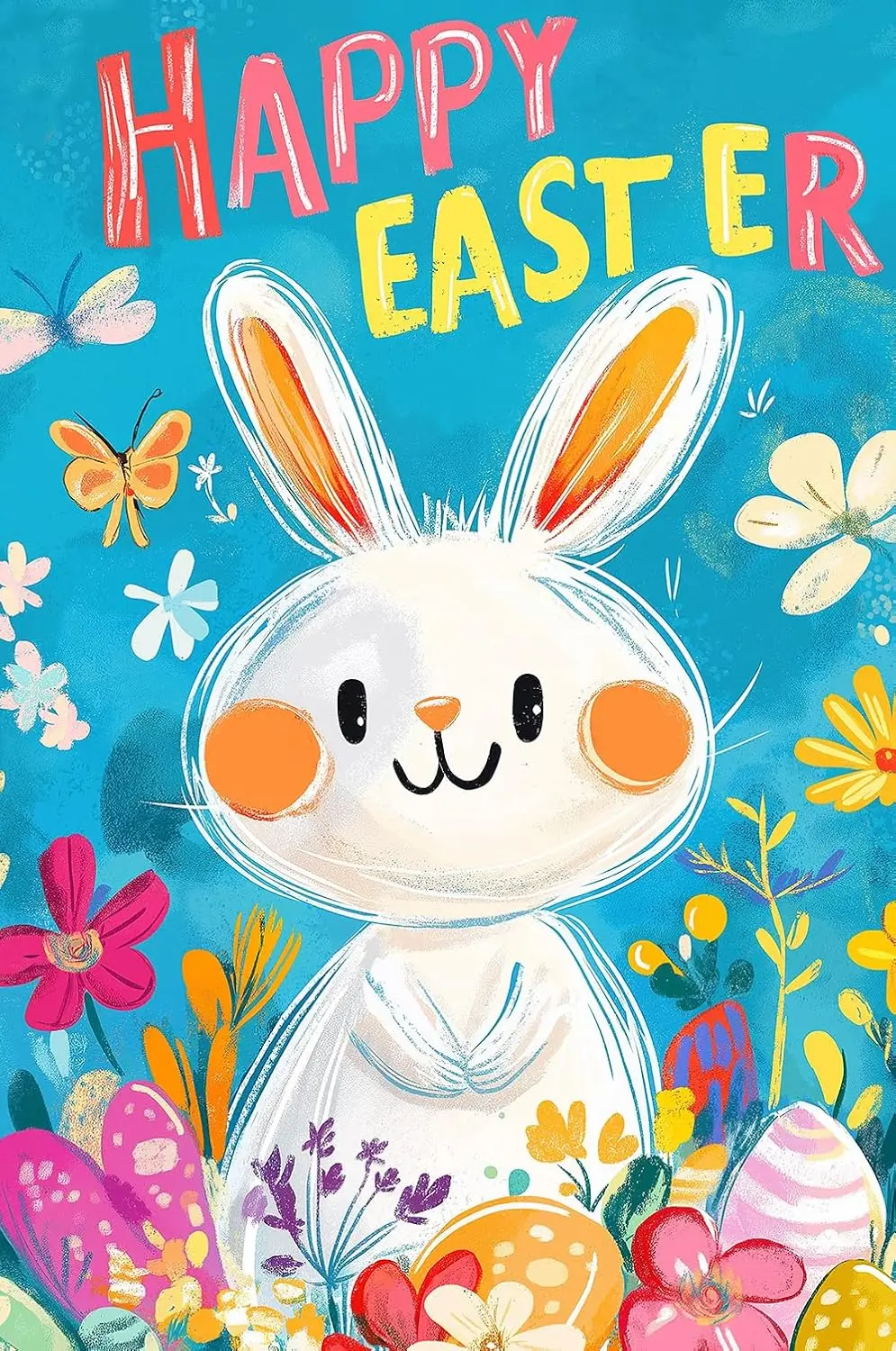 Texupday Happy Easter Cute Bunny Rabbit Easter Eggs Floral Decoration Vertical Spring Holiday Garden Flag Rustic Outdoor Yar EEZ