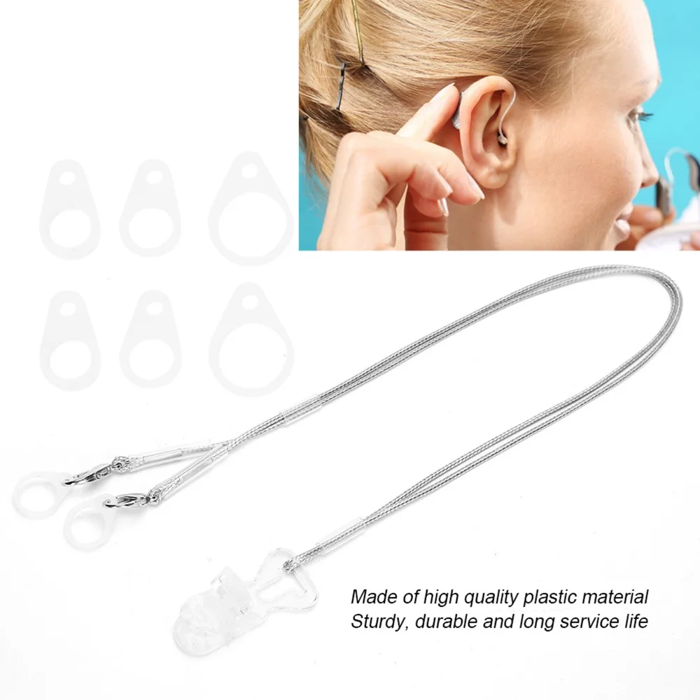 Anti Lost Hearing Aid Lanyard Transparent Clip Adjustable Hearing Aid Hanging Strap with Loops Hearing Aid Accessory