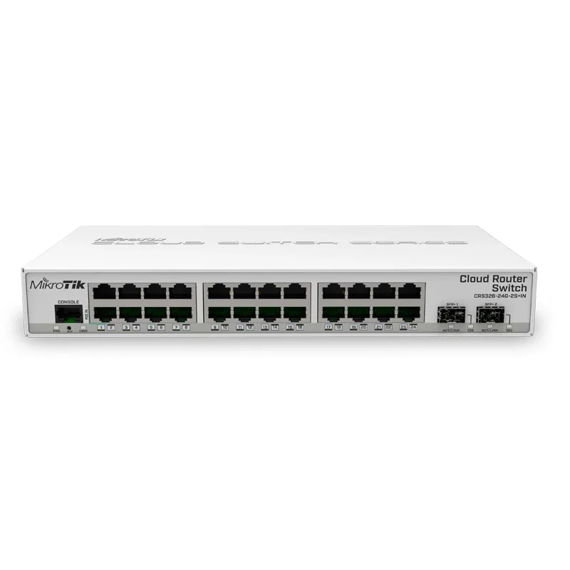 

Mikrotik Switch CRS326-24G-2S+IN 24 Gigabit Ports, 2x10G SFP+ Cages, Desktop Case, Server Room Power For Your Home