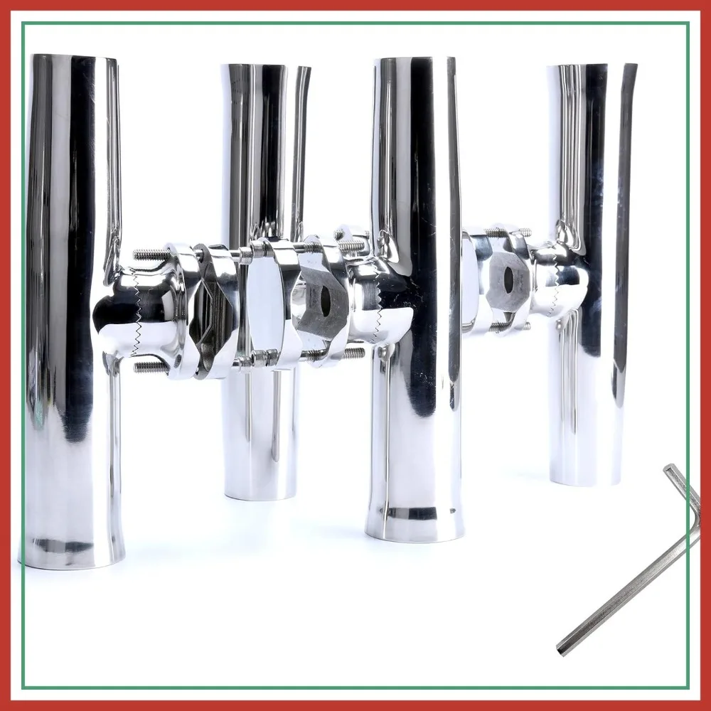 

4 Pcs Stainless Steel Clamp on Fishing Rod Holder for Rails 1-1/4" to 2"