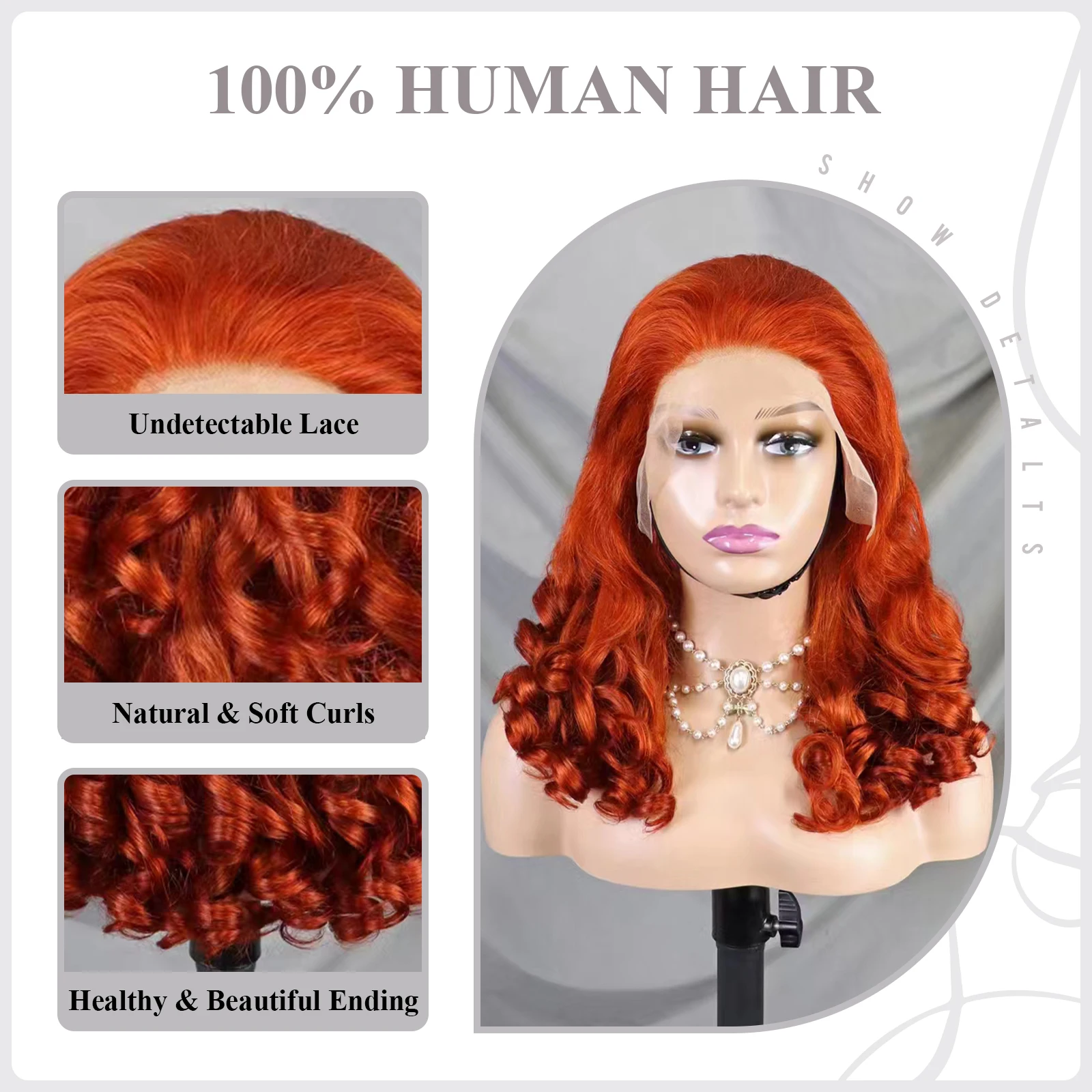 Loose Wave Afro Wigs Human Hair Lace Front Wig Light Orange Remy Human Hair 13x4 HD Transparent Lace Wig for Women Use 24inches