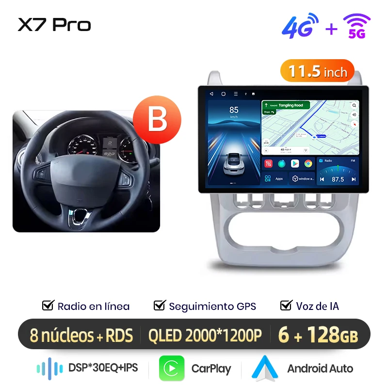 Junsun draadloze CarPlay Android Auto autoradio voor Renault Logan 1 Sandero 2009-2013 auto intelligente systemen BT FM Spaans lokaal