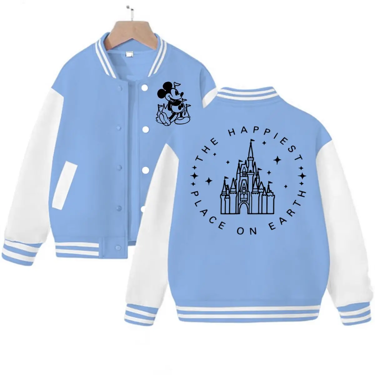 

Family Matching Outfits Clothes Street Style Mickey Mouse Bomber Jacket Kids and Adults Castle & Mickey Graphic Baseball Coat