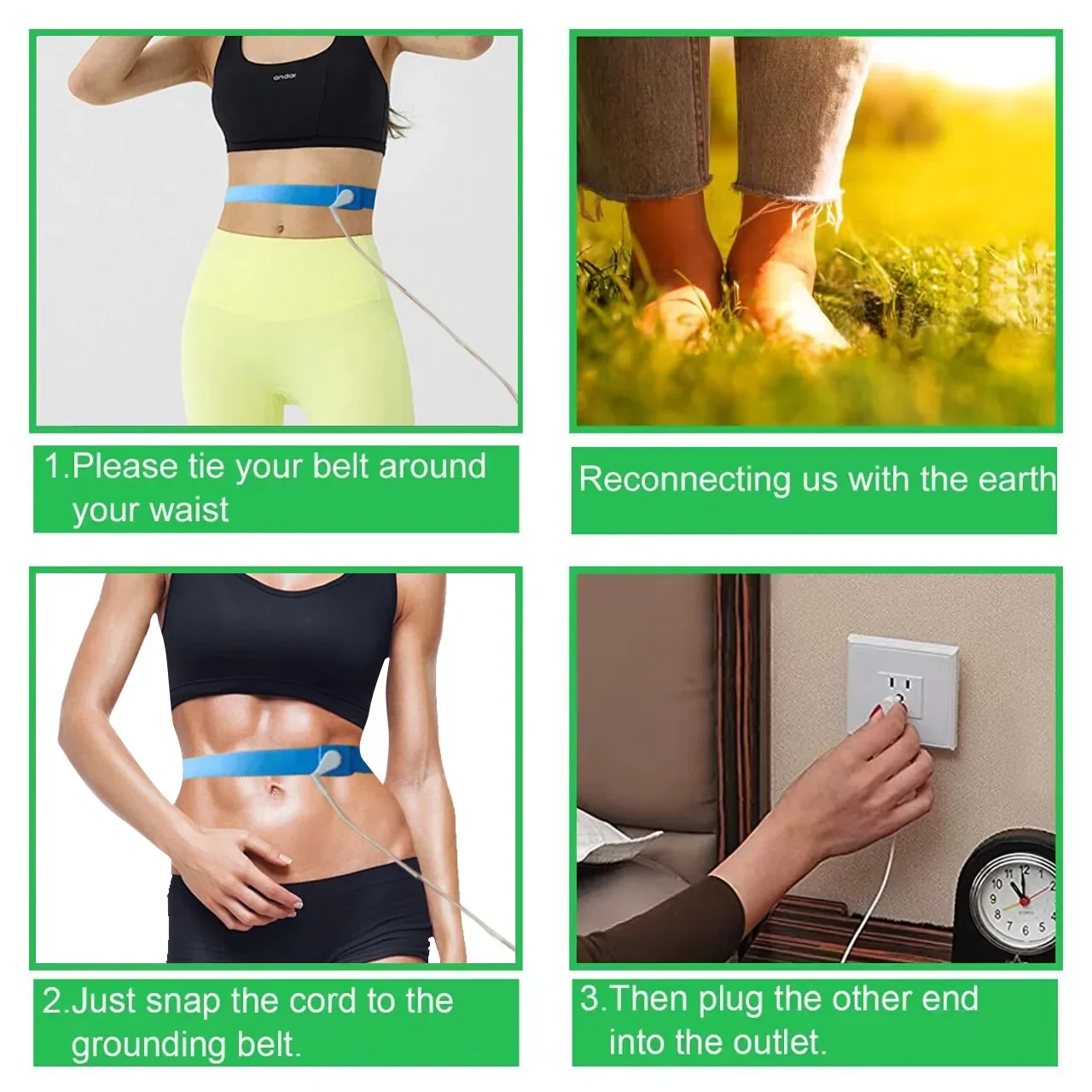 สายพานกราวด์เพื่อบรรเทาอาการปวดหลัง - รองรับเอวคาร์บอนแบบนําไฟฟ้าพร้อมเทคโนโลยีสายดิน, อุปกรณ์พยุงท่าทางสีน้ําเงินสําหรับ Bette