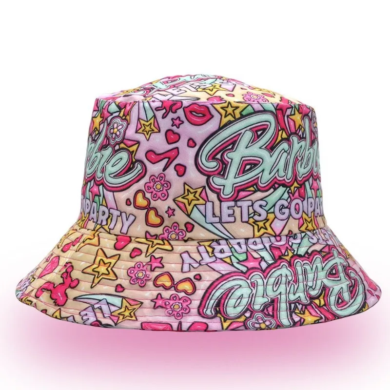 Kawaii Barbie Fisherman's Hat Cartoon Cute Woman Letter Bucket Cap Summer Sunscreen Beach Outdoors Casual Sun Hat Girls Gifts