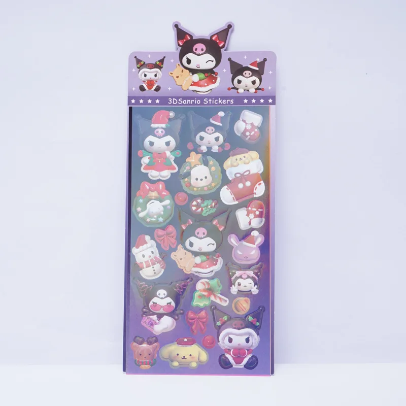 Nova venda quente sanrio adesivos de natal feitos à mão diy mão conta decoração adesivos dos desenhos animados bonito kulomi adesivos