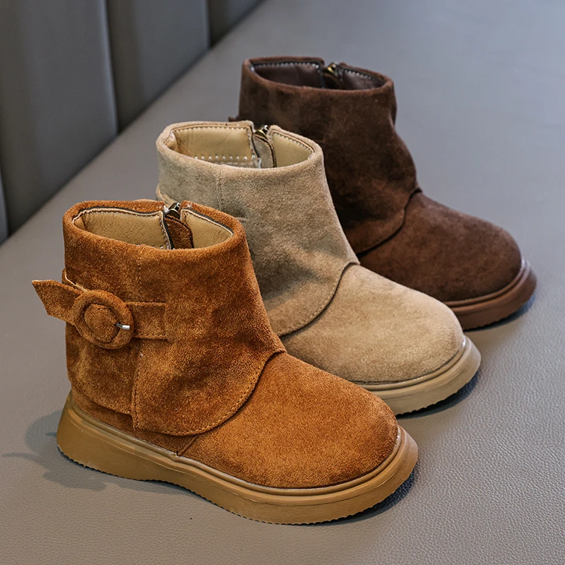

Winter Retro Children's Cotton Boots Thick Bottom Causal Girls Fashion Ankle Boots Non-slip Simple Moccasins Kids Plush Boots