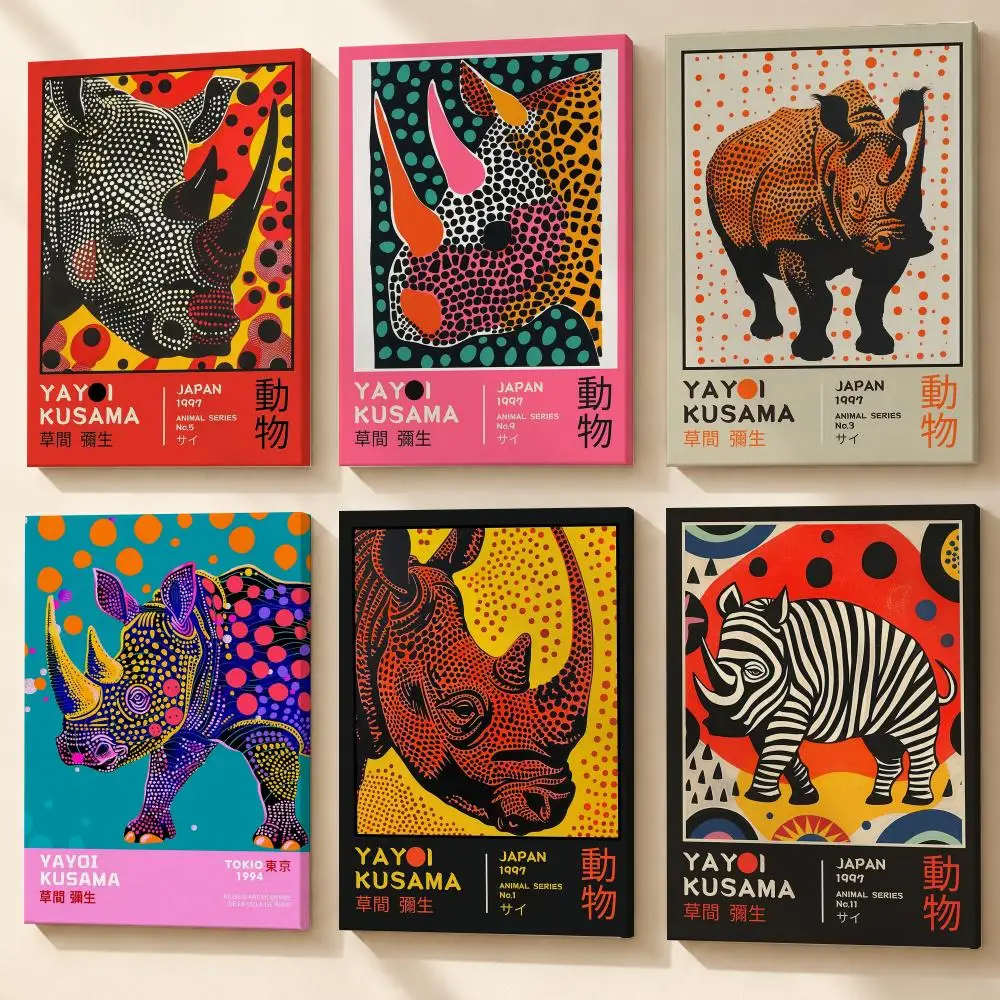 Y-Yayoi Kusama Rhino Pop Art Framed Wall Painting Canvas Poster Wooden Stretcher Frame Inner Frame Kit for Wall Art Painting
