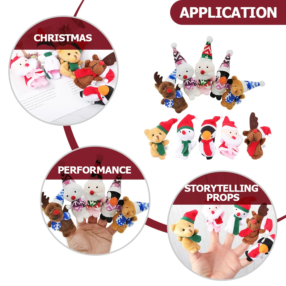 10 Pcs Christmas Finger Puppets Kids Supply Toys Xmas Decoration Decorative Story