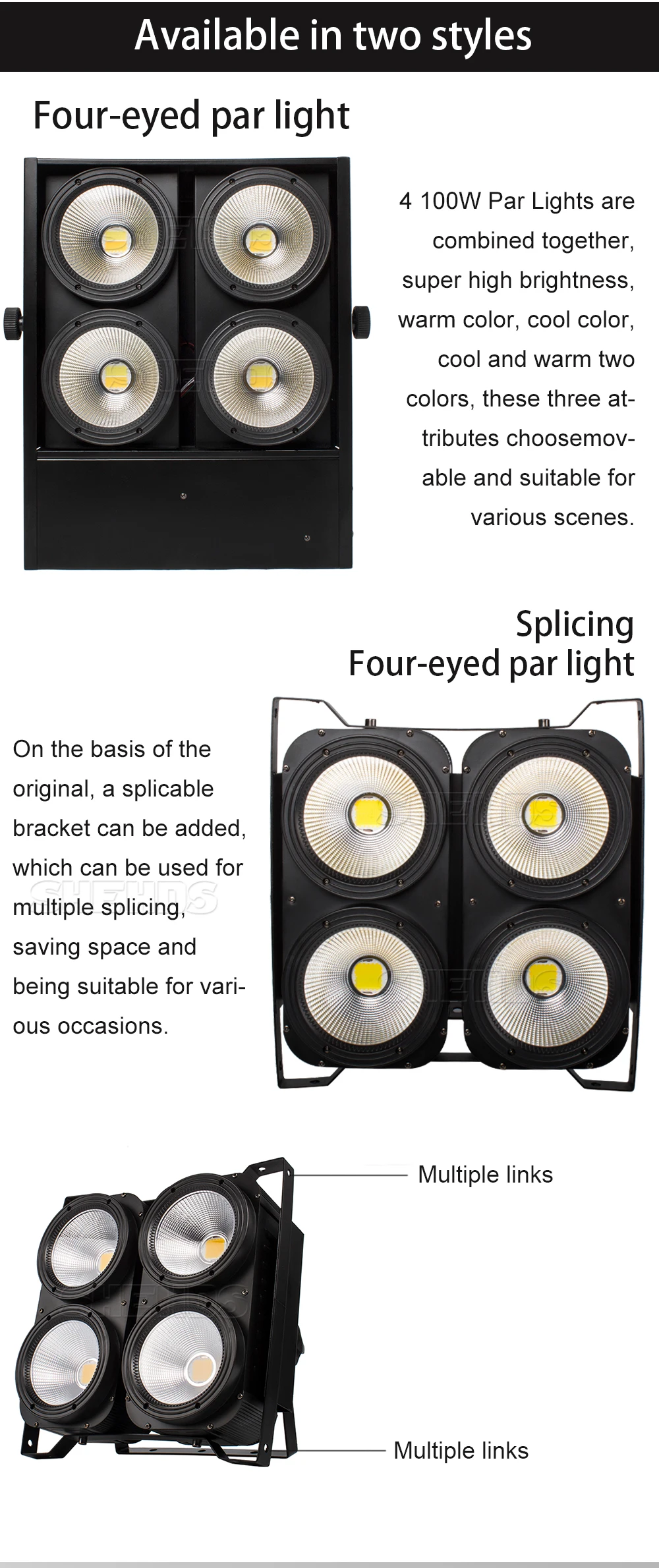 SHEHDS 4x100w Kühles Warmweiß COB Par 400w Blinder Publikum Licht Für DJ Disco Weihnachtsdekoration Waschen Strobe-Effekt – Detail 4