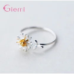 Bagues Vintage en argent Sterling 925 pour femmes et filles, bijoux de doigt, bague ajustable avec motif de marguerite et fleur