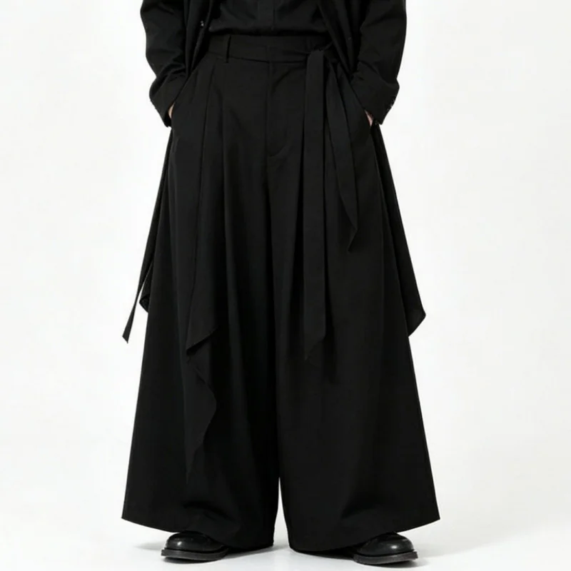 Men's casual pants in dark style, high-waisted wide-leg pants, loose and irregular casual long pants, trendy A47