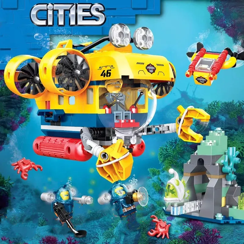 MOC Urban Deep-sea Rescue Adventure Series Ocean Exploration Submarine Building Block Toy Boy Gift