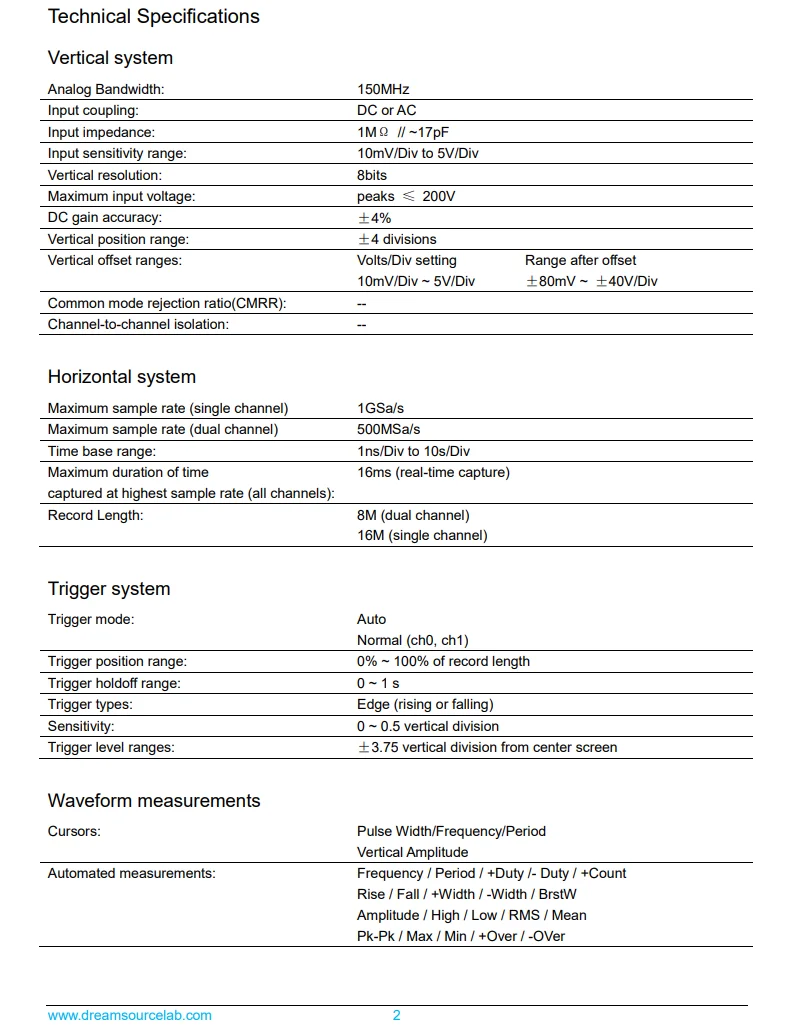 1GSa/s samplerate 150M bandwidth FFT Spectrum Analysis+Protocol Decoders Portable oscilloscope