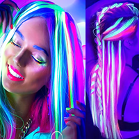 20 Inch Glow in the Dark Hair Extensions Clip Luminous Colored Hairpieces Party Rainbow Hair Clips Synthetic Straight Wig