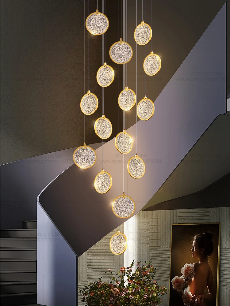 

LED Modern minimalist Staircase Chandelier Villa Creative Circular Living room Decoration light Hotel Lobby Luxury Pendent lamp