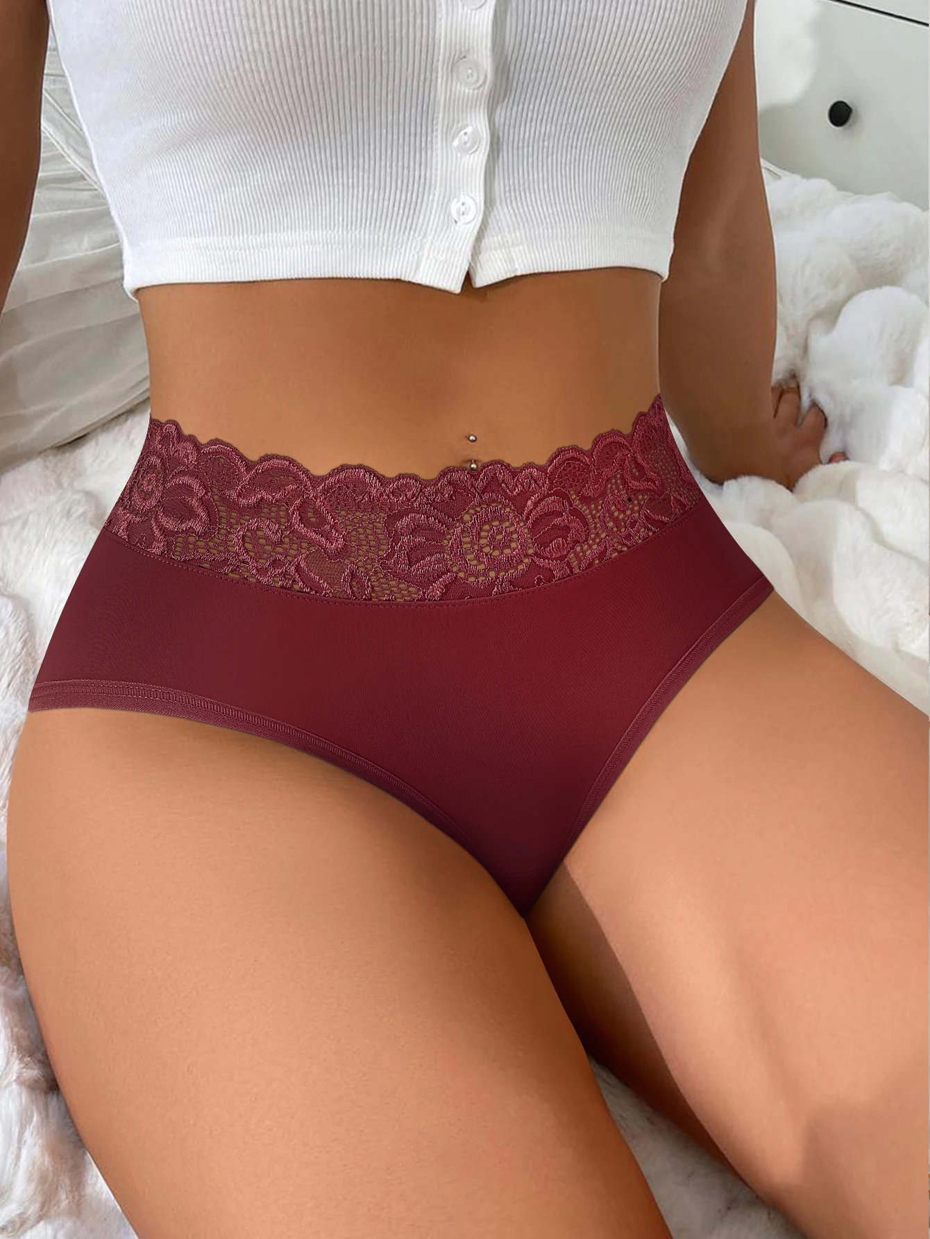 4개 세트 여성용 레이스 미드라이즈 브리프 프린트 브리프 섹시한 부드러운 속옷 레이스 트림 통기성 일상 속옷