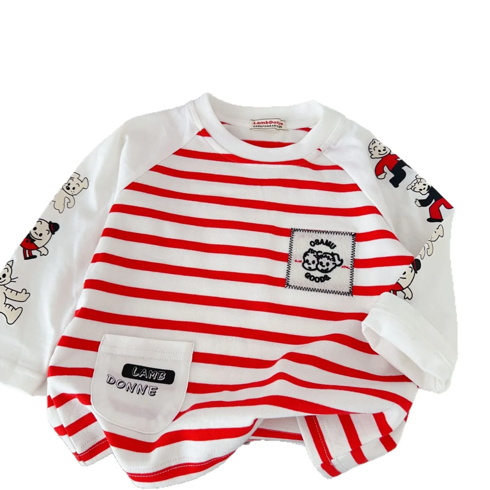 

2025 New Children's Long Sleeve Cartoon Stripe Autumn Edition Interior Fashion Versatile Casual Children's Clothing