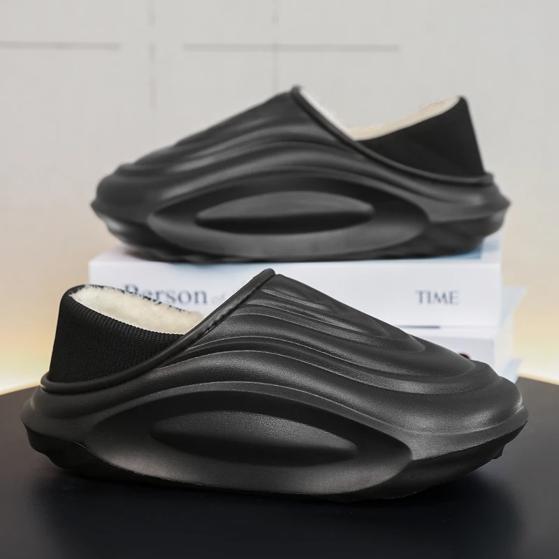 

2025 Winter New Men's Plus-Size Warm Closed-Toe Slippers | Thick-Soled Fleece-Lined Non-Slip Slippers For Indoor & Outdoor