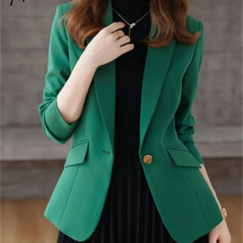 

New Model 2024 Slim Blazers for Women New Fashion Office Ladies Single Button Solid Coats Vintage Casual Long Sleeve Cozy Jacket