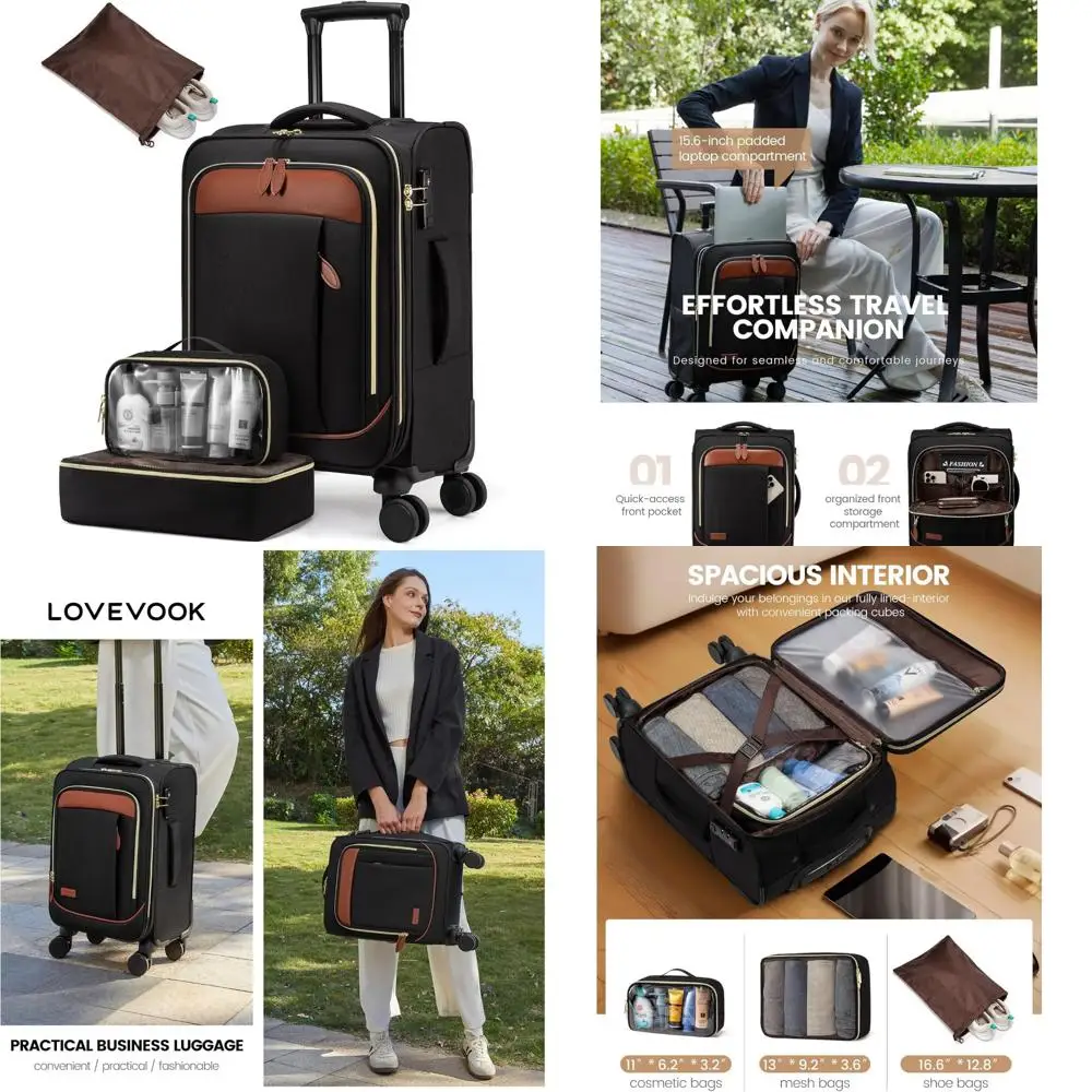 

Двухколесная ручная кладь Softside для мужчин и женщин — легкий дорожный чемодан с просторным хранилищем и удобным мобильным телефоном