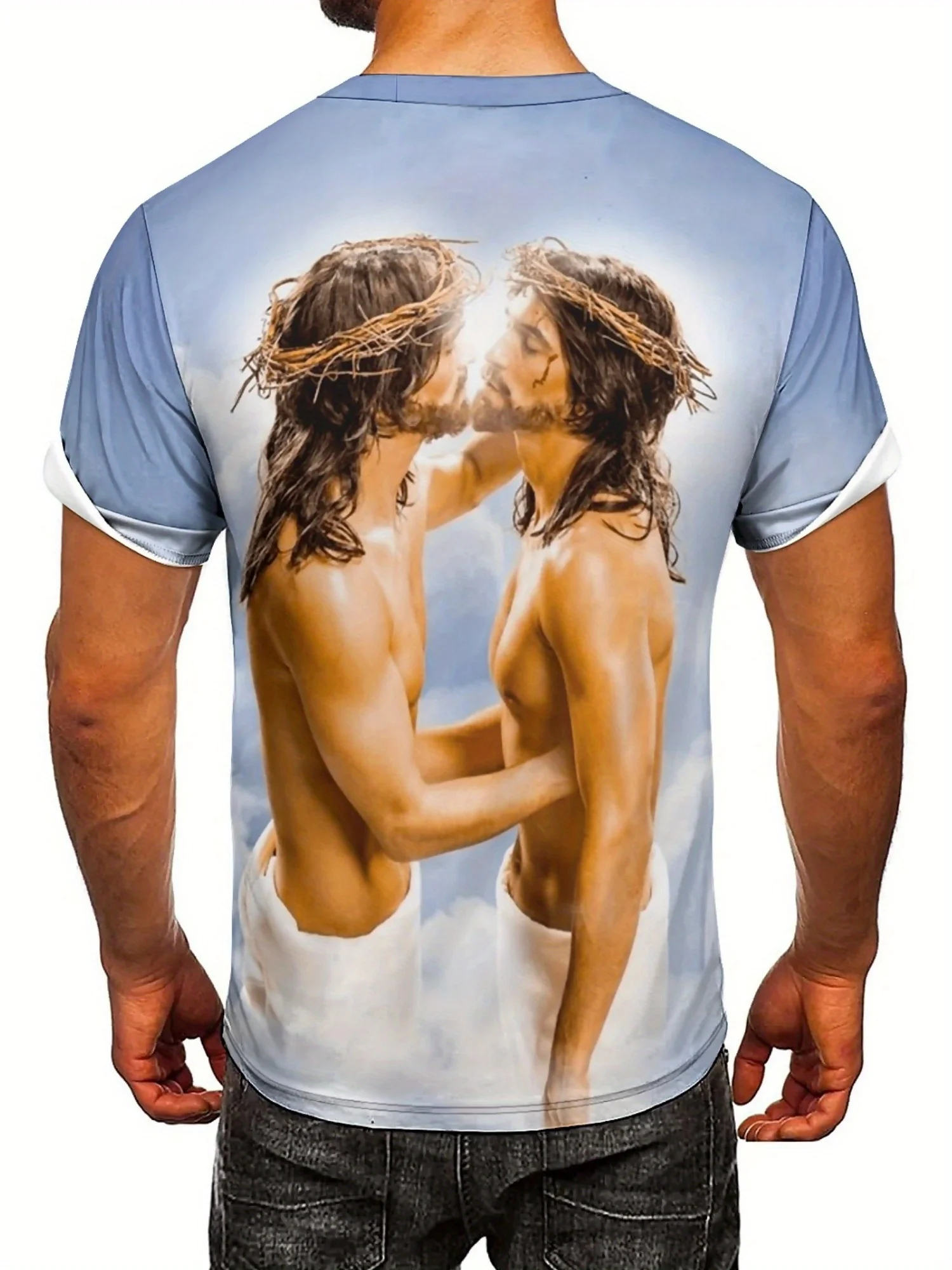 Camiseta masculina plus size hip-hop Jesus – estampa digital 3D legal, manga curta, poliéster, casual e de festa