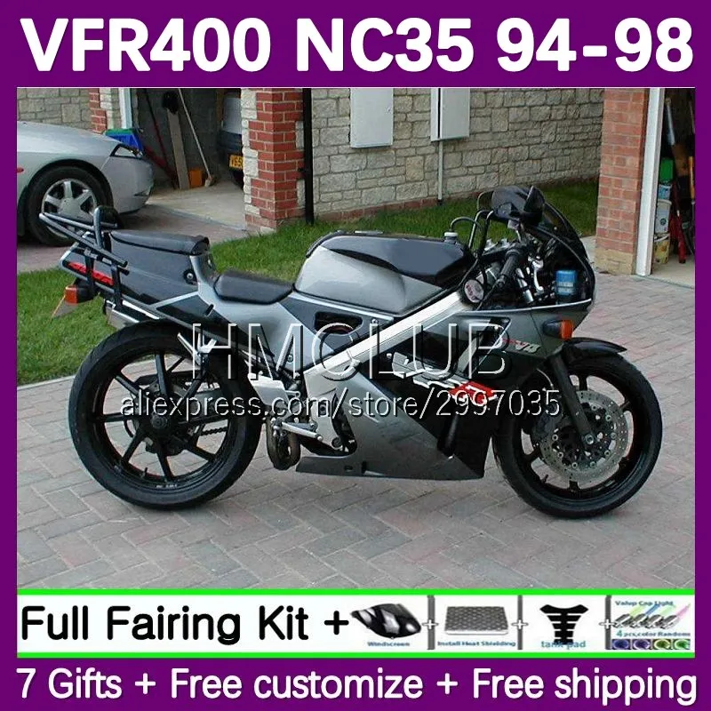 Fairing For HONDA VFR400 RVF VFR 400 R 400R CC black silver 1994 1995 1996 1997 1998 43No.26 VFR400R RVF400R NC35 94 95 96 97 98