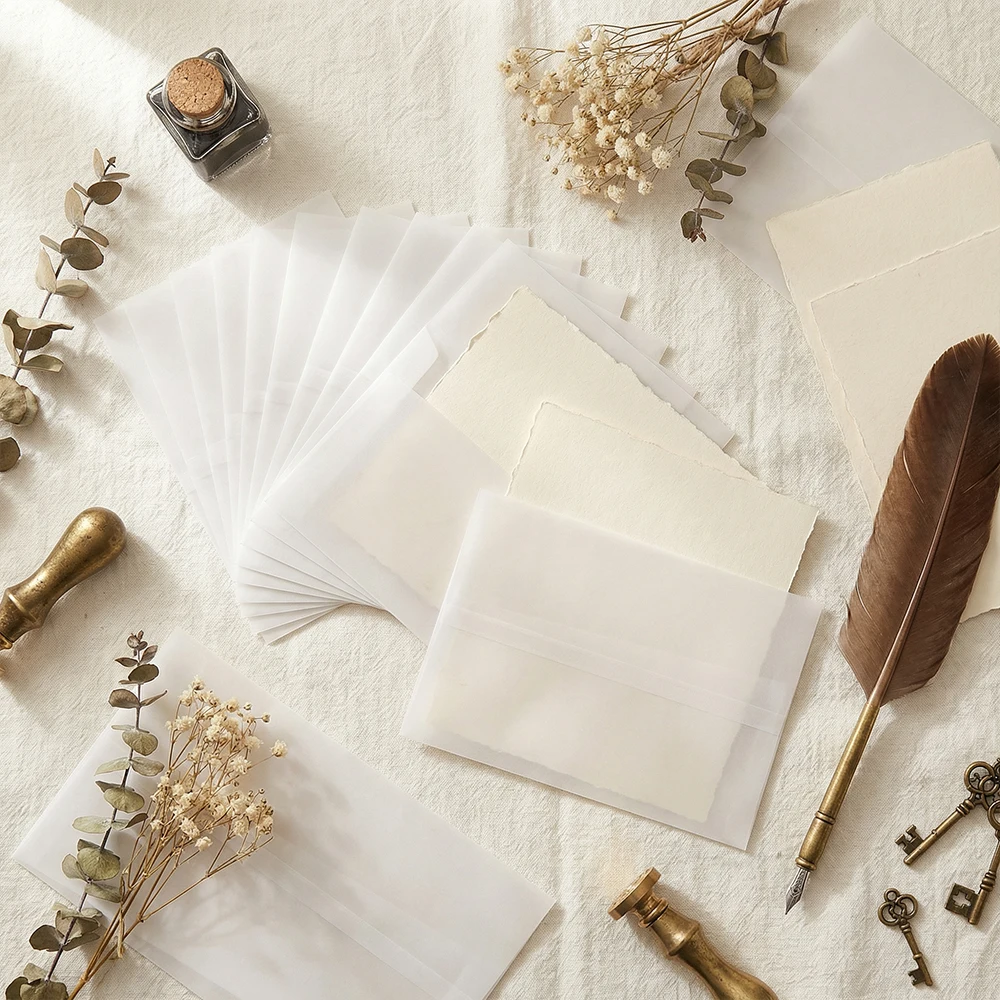 25PC Pre-Folded Vellum Jackets,5x7 Transparent Vellum Envelope Liners,Adhesive Wax Seal Craft Accessories for Wedding Invitation - view 5