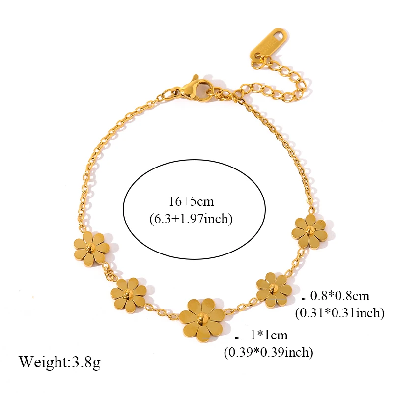 EILIECK 316L Edelstahl Blumen Halskette Armband Ohrringe für Damen Goldfarben Metall 18 K vergoldeter Schmuck 4-teiliges Set Bijoux Geschenk – Detail 4