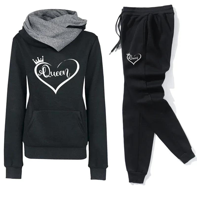 Queen Printing Women's Tracksuit Casual Irregular Collar Sweatshirt Autumn Winter Outdoors Clothes Hot Sales Single Hoodie Pants