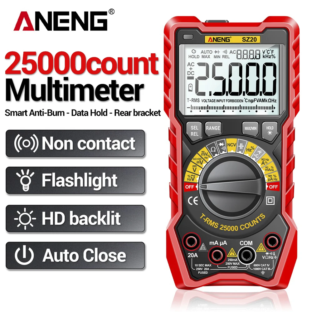 ANENG SZ20 Professional Digital Multimeter Electric 25000 Counts AC/DC Current Meter Voltage Tester for Car Ohm Temp Capacitor