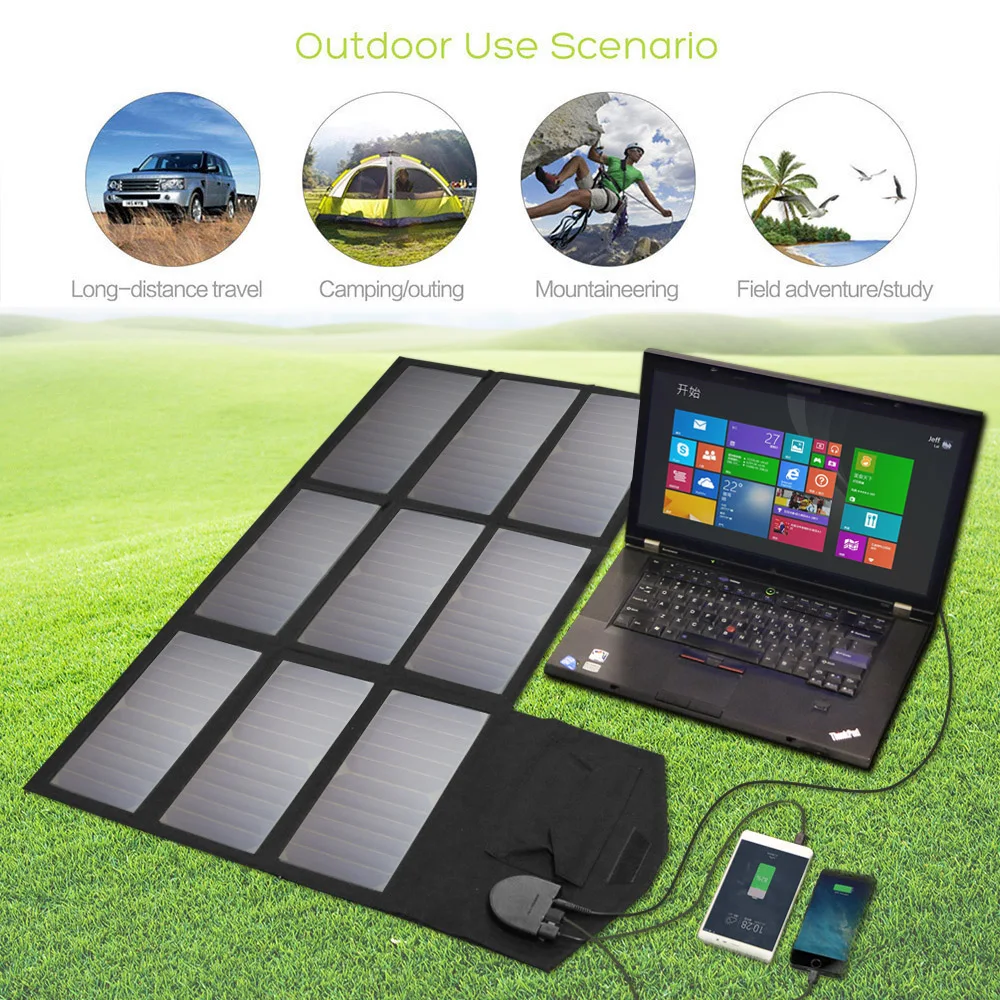 Allpowers Portable Flexilibity Foldable Solar Panel Charger 18V 60W USB/DC Dual Output Cellphone/Laptop Solar Chargers.