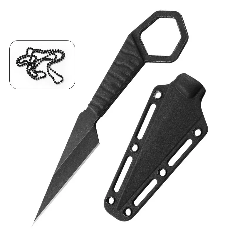 5CR13MOV Stainless Steel Sharp Small Fixed Blade Knife PP + Glass Handle Straight Camping Neck Knives Hand Tools With Scabbard