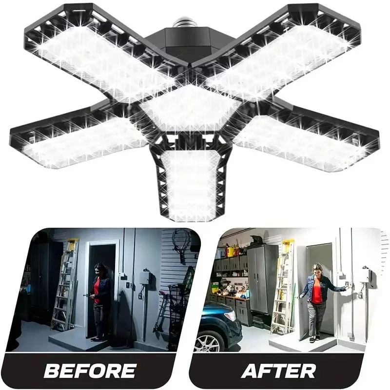 AC 220V E27 Screw LED Leaf Light Black King Kong Deformable Folding Lamp Super Bright LED Bulb for Home Warehouse Garage Workshi
