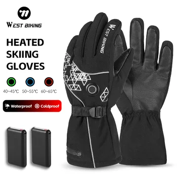 WEST BIKING ถุงมืออุ่นฤดูหนาวพร้อม Power Bank เล่นสกีรถจักรยานยนต์ขี่จักรยาน Nonslip หน้าจอสัมผัสถุงมือขนแกะความร้อนเกียร์กีฬา