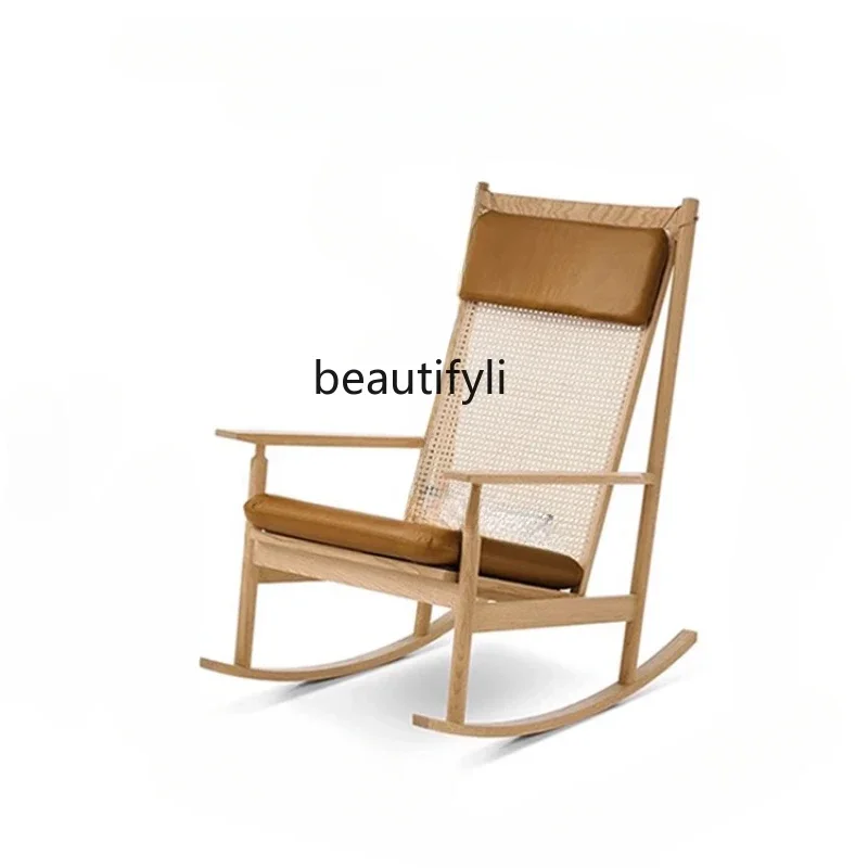 

S Log Wind Danish Solid Wood Rattan Home Single Living Room Balcony Elderly Leisure Chair Nap Recliner Designer Furniture
