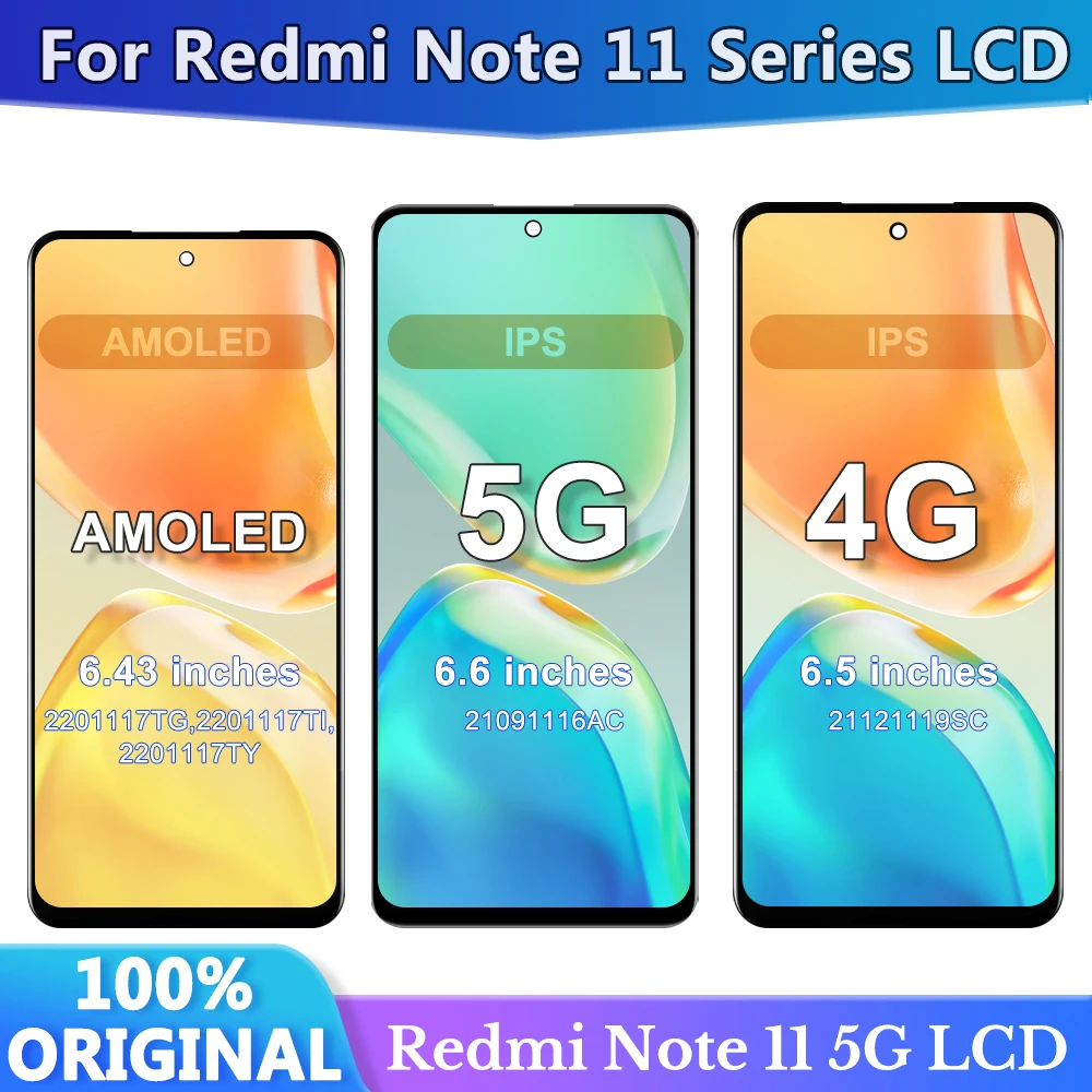 

Для Xiaomi Redmi Note 11 2201117 TG для Redmi Note 11 4G ЖК-дисплей цифровой сенсорный экран для Redmi Note 11 5G с рамкой в сборе