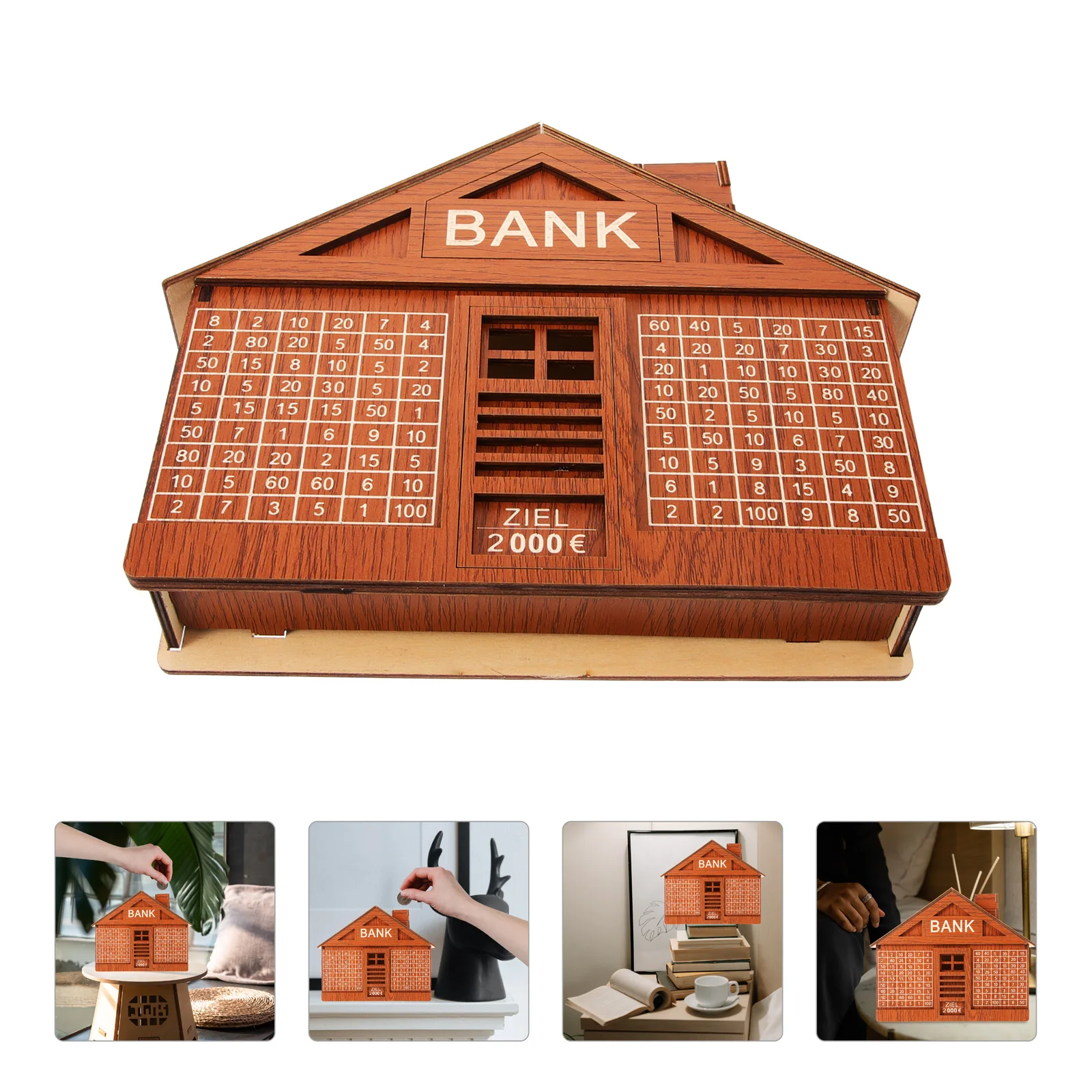 Wooden Piggy Bank Money Saving Box With Savings Targets House Shaped Design Adult Large Unique Coin Bank For Bedroom Living