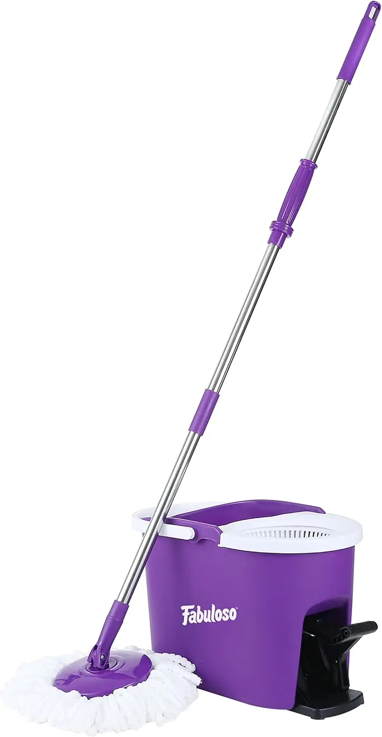 

Hands-Free Spin Mop with Adjustable Pole, Machine Washable Microfiber Head for Easy Floor Cleaning