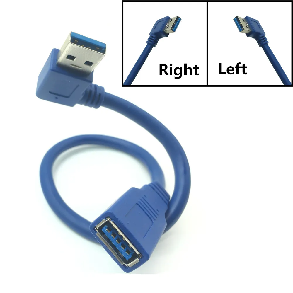 USB Extension Cable USB 3.0 Right / Left 90 Degree Right Angle Cable Male to Female Adapter 0.3m