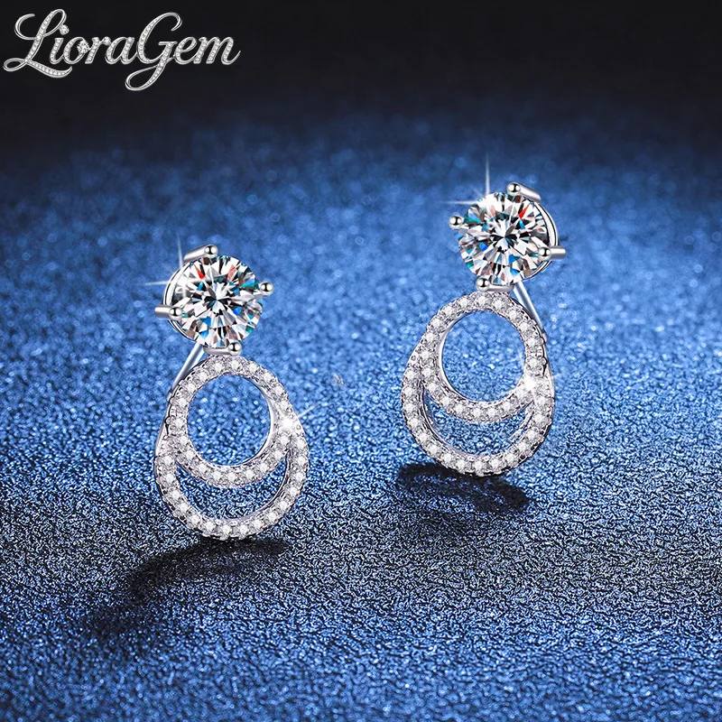 

LioraGem Figure-8 Double-Ring Diamond Hoop Earrings, 1-Carat D-Color Moissanite Studs Platinum PT950 Stamp Charm Jewelry