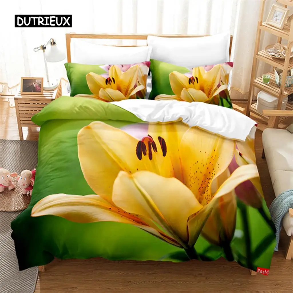 Yellow Flowers  Queen Bedding Set Duvet Cover Set Bedding Digital Printing Bed Linen King Size Duvet Cover Set Bedding Set