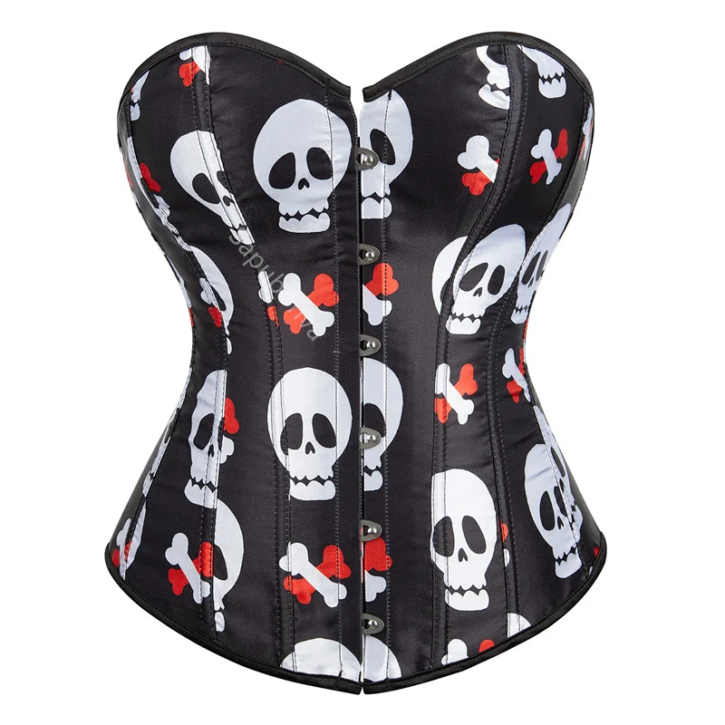 

Corset Top Bustier Women Pumpkin Skull Print Lingerie Plus Size Burlesque Halloween Costumes Vintage Style Sexy Red 7XL XS