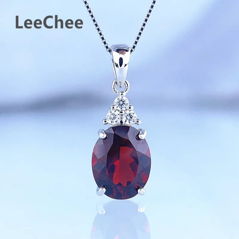 

8*10MM Natural Garnet Pendant Real 925 Sterling Silver Necklace Luxury Wine Red Gemstone Fine Jewelry for Women Anniversary Gift